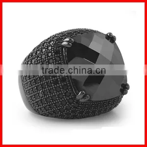 2016 High Quality Big Stone Black Micro Pave Cubic Zirconia Gold Ring Designs for Men thumbnail-1