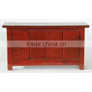 Chinese Antique Shiny Red Sideboard Cabinet thumbnail-1