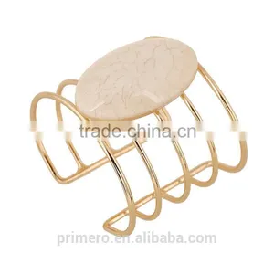 Fashion Unique Exaggerated Natural Stones Plated Gold Hollow Bracelet Bangles Jewelry thumbnail-6