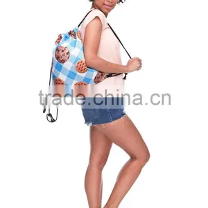 High Quality 3D Printed Cookie Blue Grid Kids Ecobag Drawstring Bag thumbnail-3