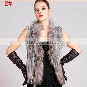 2016 High -end Kintted Rabbit Fur Vest With Raccoon Collar thumbnail-5