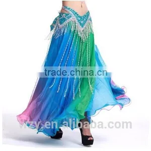 Two Layers Chiffon Colorful Silt Dress Long Sexy Belly Dance Skirt for Belly Dancer thumbnail-4