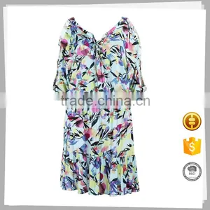 Wholesale Print Latest Designs Off-shoulder Women's Fashion Night Dress thumbnail-1