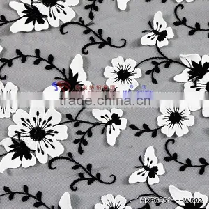 European Popular Solid Butterfuly Embroidered Fabric For Female Long Dress Breathable Mesh Milk Silk Thread Stitching Posy Cloth thumbnail-2