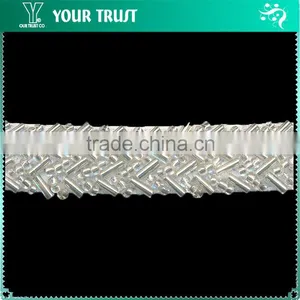 Clear Rhinestone Cup Gold Gold Chain Gold Metallic Thread White MeshTrimming thumbnail-2