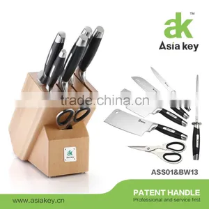 7 Pcs Stainless Steelt Collection Cutlery Knife Block Set in Oak Wooden Block thumbnail-1