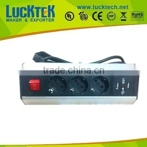 Horizontal European Type Tabletop Power Socket With 2 USB thumbnail-1