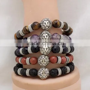 2016 Handmade Manufacturer of High Quality Lion Silver Charms Natural Stone Bead Stretch Bracelet thumbnail-1