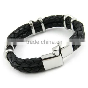 Leather Black Mens Bracelet Bangle thumbnail-1
