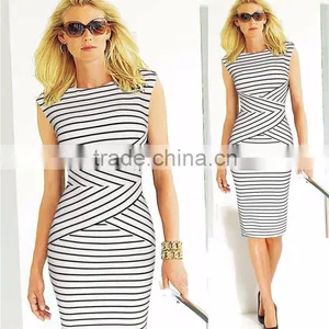 Casual Wear Women Dress Sleeveless Dress Elegant Black And White Striped thumbnail-2