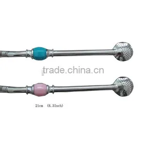 Amazon Hot Stainless Steel Bombilla Straw Blue Agate With Cleaning Brush thumbnail-3