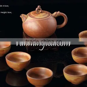 Handmade Crude Ceramic Brown Color Tea Set With Tea Pot Tea Cups Pack in Gift Box thumbnail-1