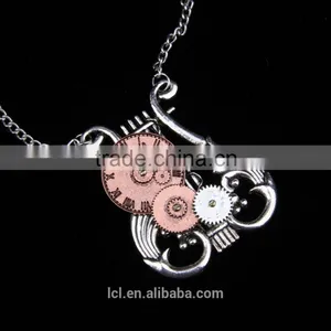 2015 Yiwu Fashion Jewelry Hot Sale Pop Steampunk Necklace Gear Steam Watch Pendant Statement Necklace Hiphop thumbnail-1