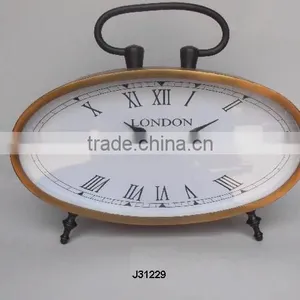 Vintage Style Metal Table Clock Oval Shape and Brass Antique Finish thumbnail-1