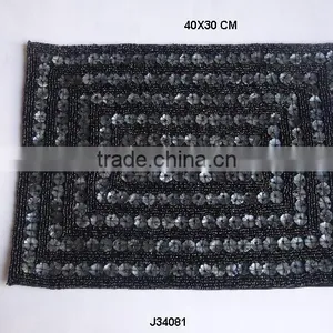 Grey Glass Beaded and Flower Shape Mother of Pearl Table Mats With Patterns Available in More Colours thumbnail-1