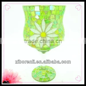 Mosaic Art Decoration Western Aqua Floral Large Colored Glass Flower Vase thumbnail-1