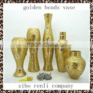 Wedding Decor Fashionable Design Beaded Mosaic Shapes Glass Gold Vases thumbnail-1