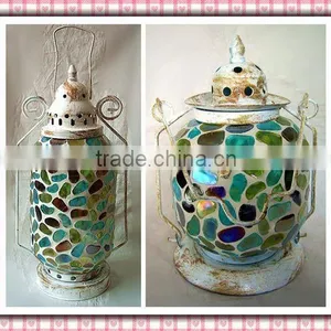 Flower Design Hanging Colored Mosaic Lantern thumbnail-3