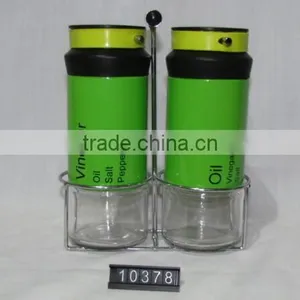 New Design Food Grade Oil Vinegar Cruet Set Salt and Pepper Cruet With Metal Stand thumbnail-2
