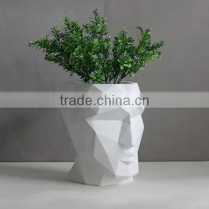 White Man Face Geometry Concrete Planter Pot thumbnail-1