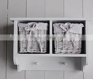 White Wall Basket Unit With Hanging Pegs thumbnail-2