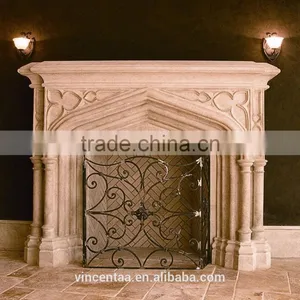 Hand Carving Natural Stone Limestone Fireplace Mantel for Sale thumbnail-1