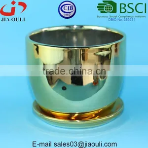 Quality Plating Gold / Copper Ceramic Plant Pots With Saucer thumbnail-2