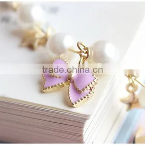 Gold Cat Moon Star Enamel Bowknot Heart Shape Key Charms Bracelet Pearl Bead Linked Bracelet thumbnail-5