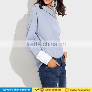 2017 Latest Women Blouse Tops Sample Long Sleeve Ruffle Collar High Neck Cotton Sarees Blouse Designs Patterns Picture thumbnail-3