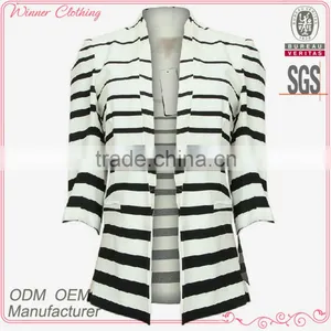 Ladies Top Fashion White and Black Striped Blazer 2015 for Autumn thumbnail-1