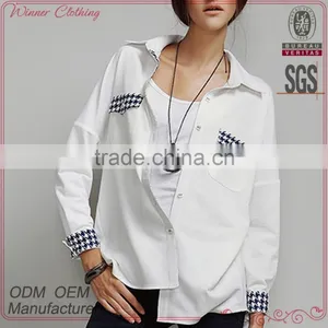 Fashion Women Long Sleeve White and Front Open Dress Shirts thumbnail-1