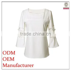 Trendy Fashion Lace Sleeve Pure White Sexy Party Blouse thumbnail-1