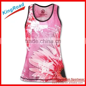 Wholesale Custom Sublimation Printing Dry Fit Coolmax Flower Singlets Women's Running Vest thumbnail-1