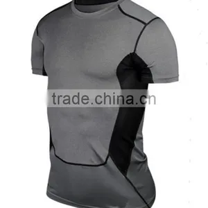 2017 New Fashion Desgin Plain Color 88%Polyester 12%Spandex Breathable Stretch Tank Top T-shirt Sport Men T Shirt thumbnail-1