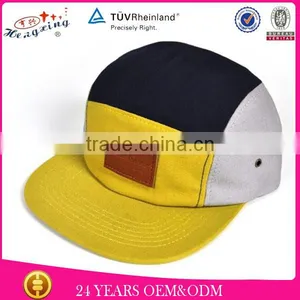 Yellow Black White Leather Patch Fashion Custom 5-panel Wool Cap thumbnail-1