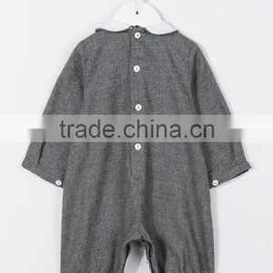 Grey Flannel Collared Winter Baby Romper for Little Cute Baby With Button Fastening and Button Cuffs thumbnail-2