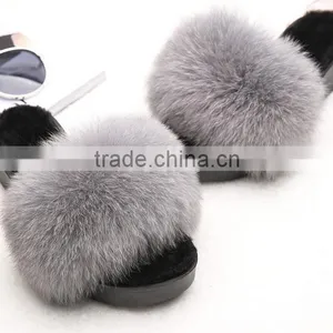 Fashionable 2017 Customized Size 100% Fox Fur Slippers for Ladies thumbnail-3