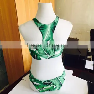 Girls Beach Bikini Green Leaves Printing Pattern Swimsuit Bikini thumbnail-4
