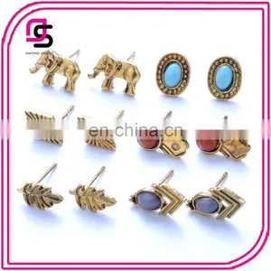 6pcs/set 2017 Europe and the United States Bohemian Elephant Leaves Stack Earrings for Ladies thumbnail-1