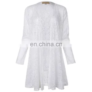 Kate Kasin Long Sleeve Open Front See-Through White Lace Coat Tops Bolero KK000421-2 thumbnail-3