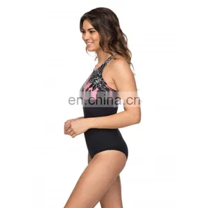 Mixed Color Block Mesh Insert Back One Piece Swimwear thumbnail-4