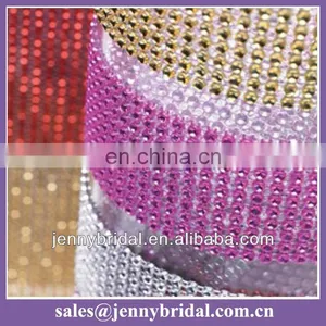 WR003A Wedding Table Cloth Decoration, Light Gold Plastic Bbon Wrap, Mesh Colorful Rhinestone Ribbon Wrap thumbnail-1