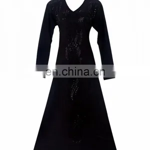 Womens's Black Colour Lycra(Stretchable) Black Stone Embroidery Work Beautiful Rick Looking Burkha thumbnail-1