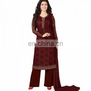Latest 2017 Salwar Kameez Designs / Ladies Casual Party Wear Straight Cut Semi-Stitched Suits (salwar Kameez Suits) thumbnail-1