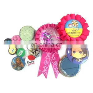 Customized Assorted Handmade Quality Manufactory Award Ribbon Rosette/Tin Button Badge/Cosmetic Pocket Mirro For Promotion/Party thumbnail-1