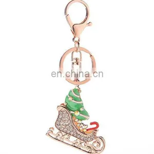 Stock Christmas Gift Charm Lady Rhinestone Metal Christmas Stockings Keychain thumbnail-2