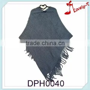 New Arrival Warm Ladies Mexican Acryclic Crochet Knit Elegant Long Poncho With Tassels thumbnail-1