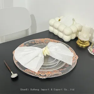Luxury 13 Inch Round Rose Gold Bronzing Flower Plastic Charger Plate For Wedding Party thumbnail-2