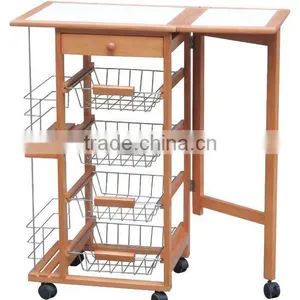 Wood Foldable Tile Top Kitchen Trolley thumbnail-1