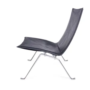 Minimalist PK22 Easy Chair, Poul Kjaerholm 1956 Replica Leather Accent Chair With Stainless Steel Base for Living Room & Commercial Use thumbnail-4